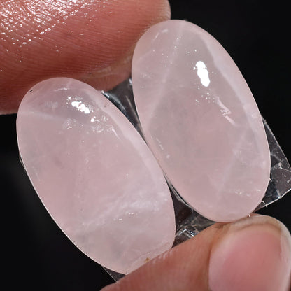 Natural Rose Quartz Crystal Cabochon Pairs – Matching Pink Quartz Stones for Earring Making