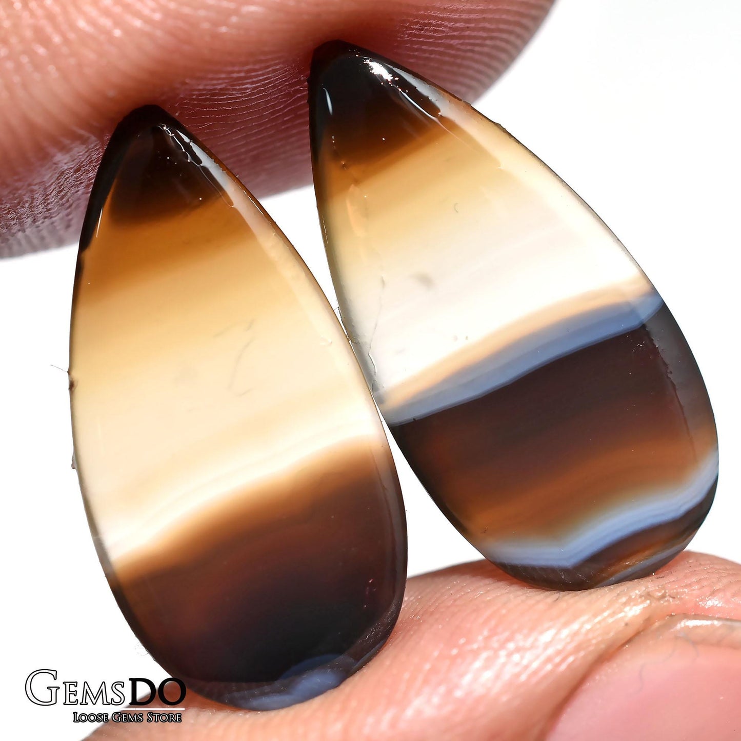 Black Banded Agate Earrings Pair | Natural Loose Agate Gemstones for Jewelry Making