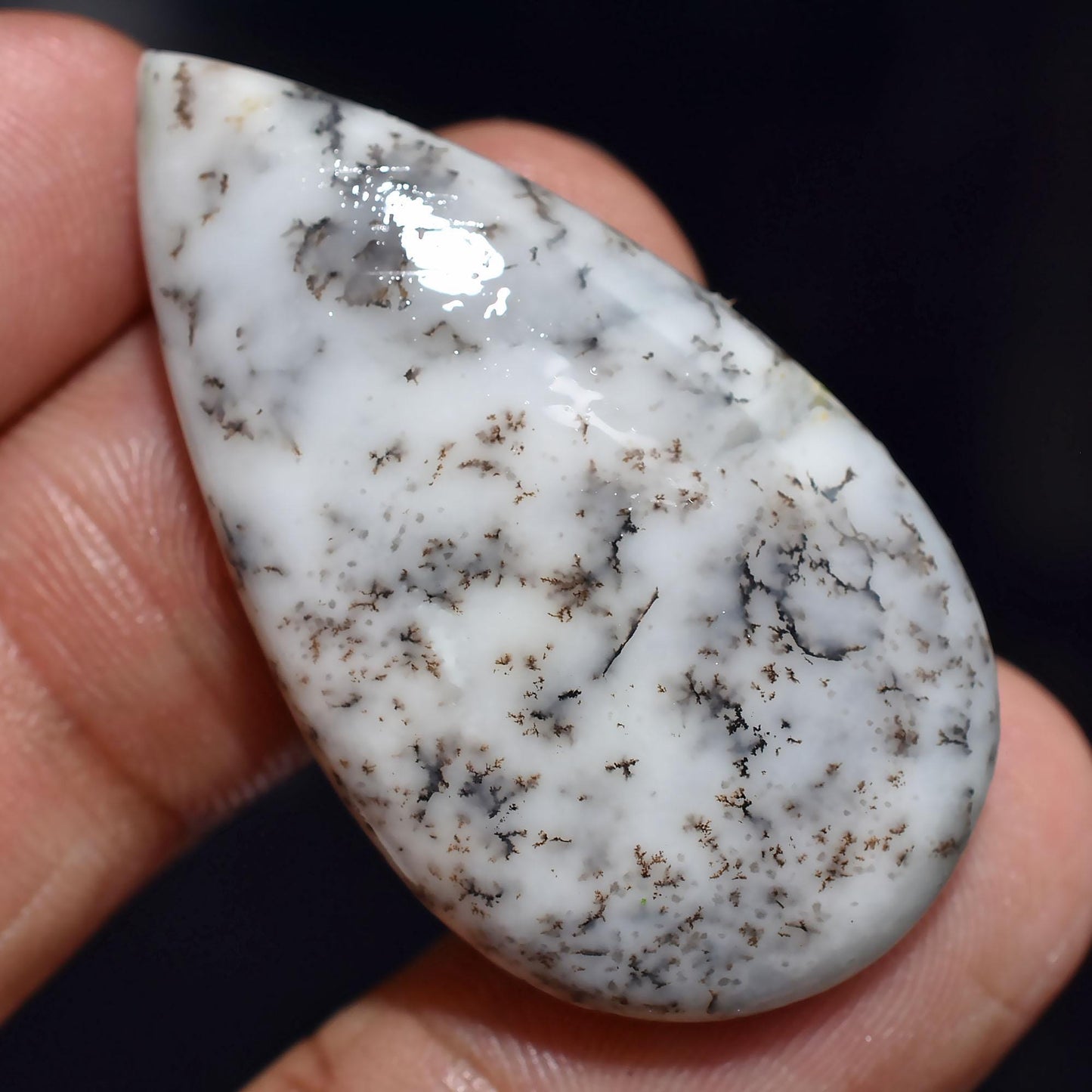 Pear Shaped Dendrite Opal Crystals, Smooth Flat Back Gemstones