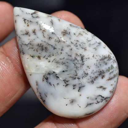 Pear Shaped Dendrite Opal Crystals, Smooth Flat Back Gemstones