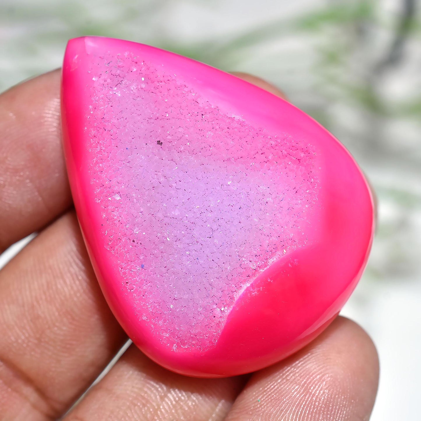 Pink Window Druzy Agate - Large Pear-Shaped Geode Slice for Jewelry Making