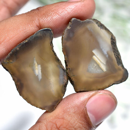 Beautiful Window Druzy Gemstone Pair – Brown Agate Stalactite Slice for Earrings, Wholesale