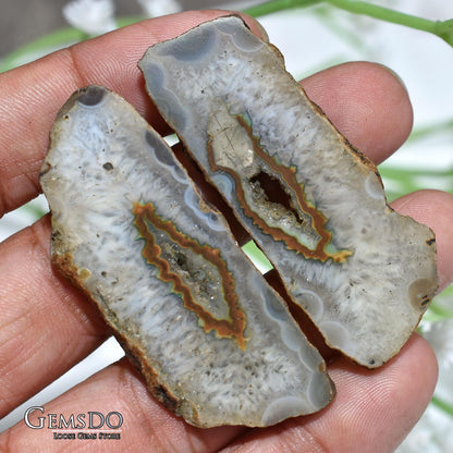 Fancy Shaped Window Druzy Gemstone Pair, Designer Agate Slices & Brown Solar Quartz