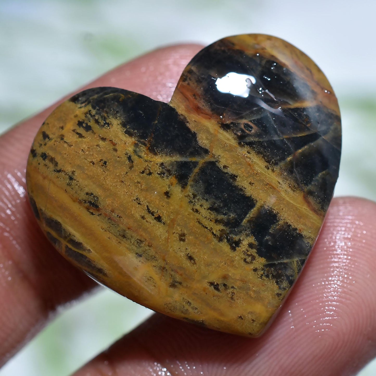 Yellow Mango Jasper Heart Cabochon - Smooth Polished Gemstone