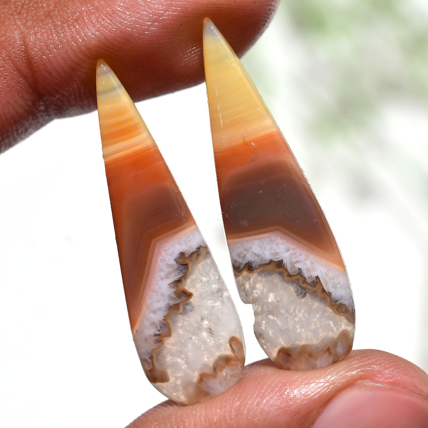 Amazing Orange Agate Pair - Fancy Shaped Banded Matching Stones for Earrings