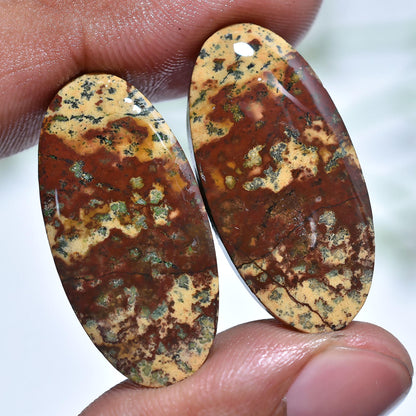 Natural Dalmatian Jasper Pair Cabochon, Smooth Polished Gemstone, Oval Shaped Stone Earring Pair Set, Crystal Loose Jasper Matching Pair