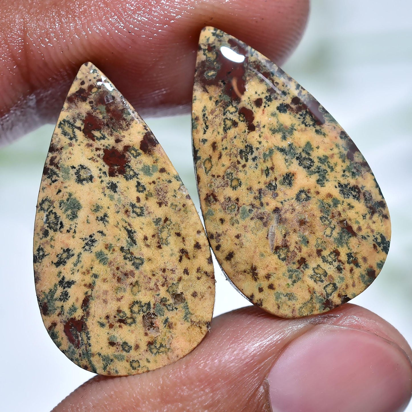 Pear Shaped Dalmatian Jasper Pair Cabochon, Crystal Loose Jasper Matching Pair, Natural Stone Earring Pair Set, Smooth Polished Gemstone