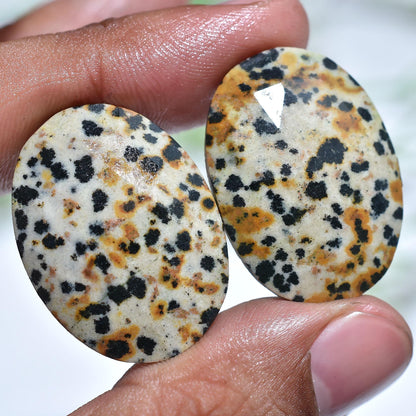 Dalmatian Jasper Pair Cabochon – Oval Shaped Polished Gemstone for Earrings