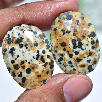 Dalmatian Jasper Pair Cabochon, Oval Shaped Faceted Flat Back Gemstone Matched Earrings Pair, Wholesale Price Loose Stone For Jewelry Making