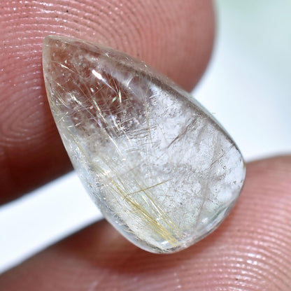 Natural Pear Rutile Quartz – Golden Rutile Small Cabochon for Rings & Jewelry