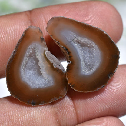 Brown & Black Geode Agate Druzy Earrings Pair - Solar Quartz Gemstone DIY Jewelry