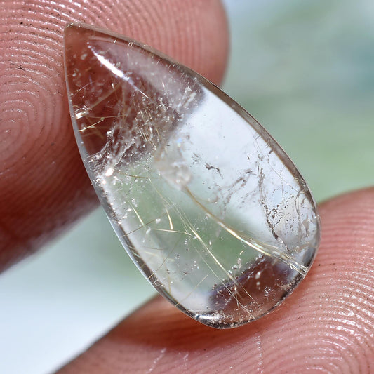 Golden Rutile Crystal Gemstone - Small Flat Back Cabochon for Custom Rings