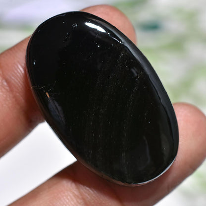 Natural Black Obsidian Cabochon - Oval Shaped Polished Gemstone