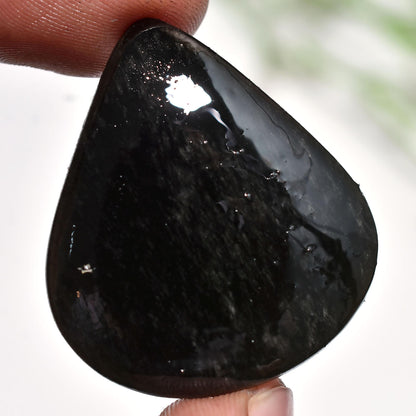 Natural Black Obsidian Cabochon - Pear Shaped Polished Gemstone for Pendant Making