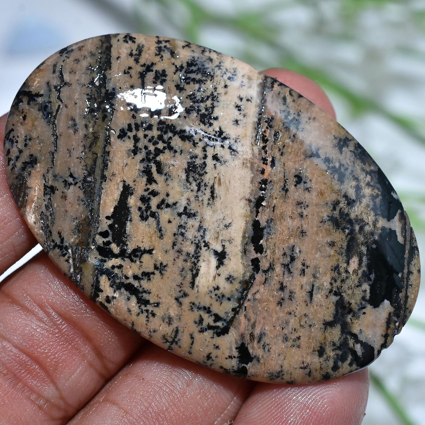 Unique Dendrite Opal Cabochon - Oval Brown Gemstone, Polished Crystal