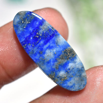 Elegant Lapis Lazuli Pendant – Blue Oval Gemstone with Silver Cloudy Texture | Wholesale Cabochon