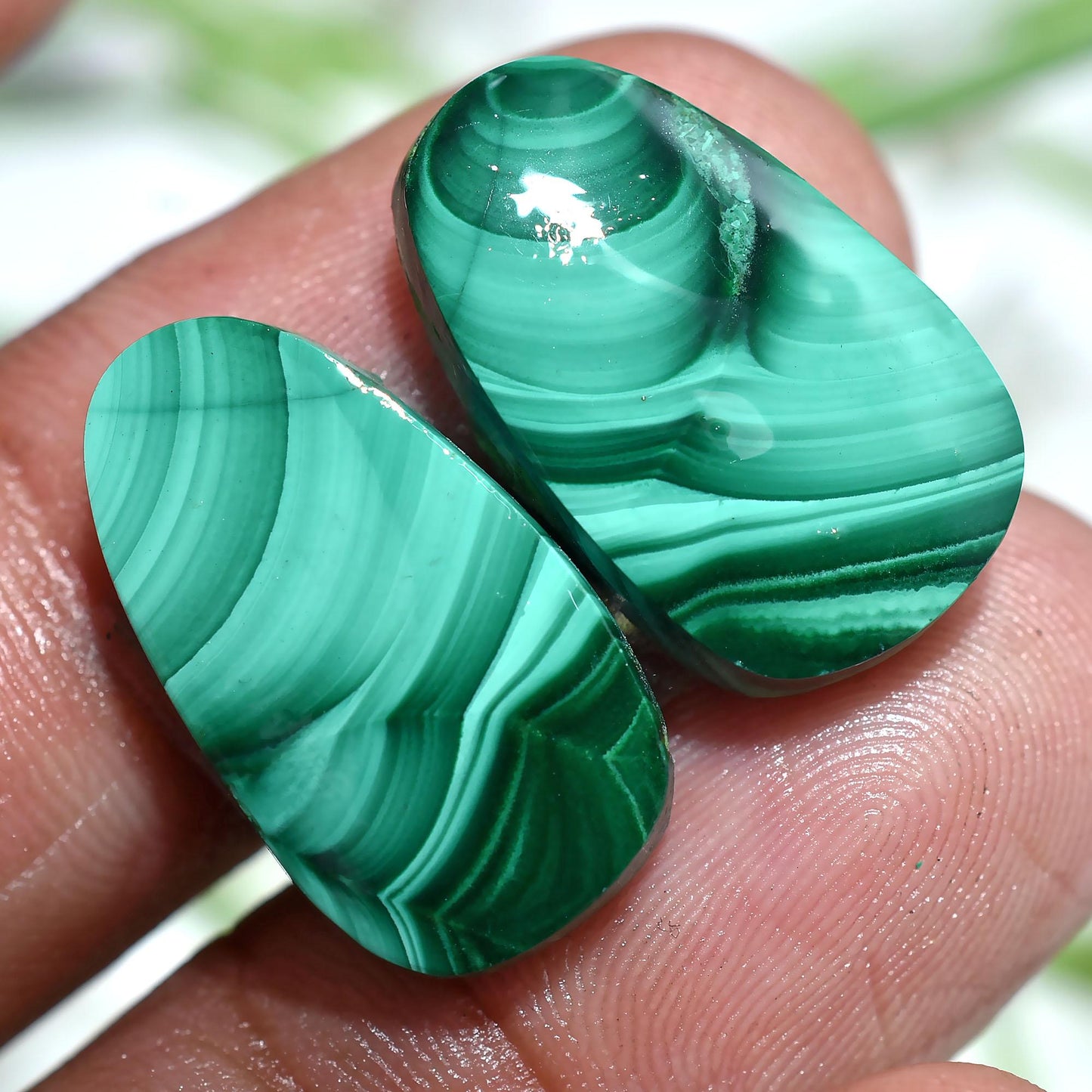 Stunning Malachite Cabochon Pair - Fancy Shaped Green Gemstones for Earring