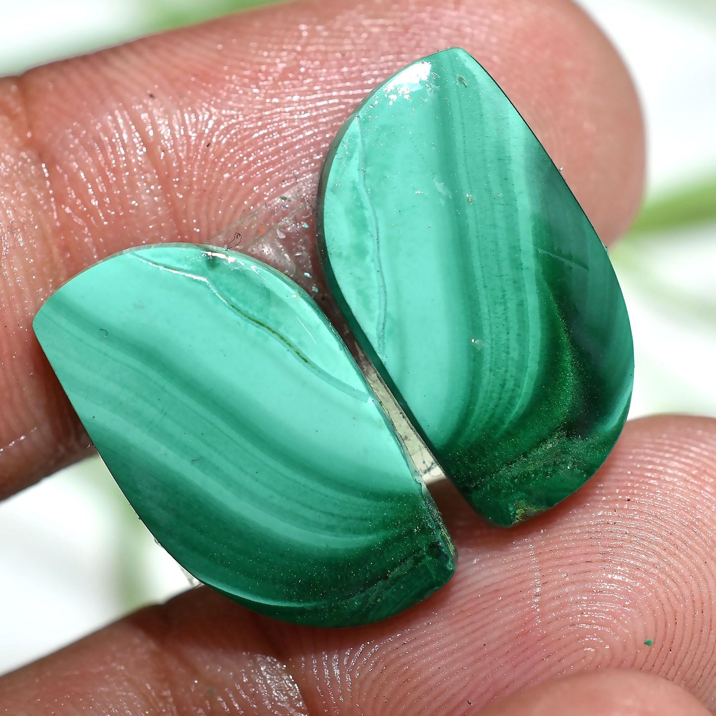 Stunning Malachite Cabochon Pair - Fancy Shaped Green Gemstones for Earring