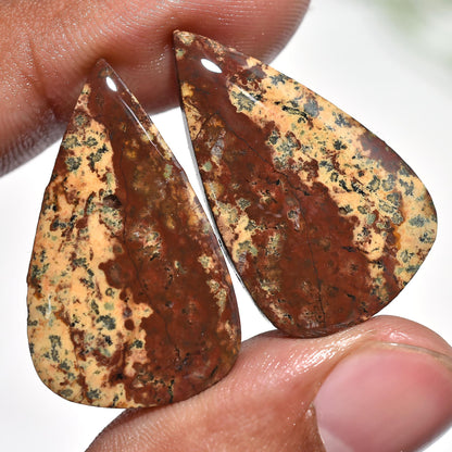 Natural Dalmatian Jasper Cabochon Pair - Pear Shaped, Polished Gemstones for Earrings | Wholesale Jewelry Stones