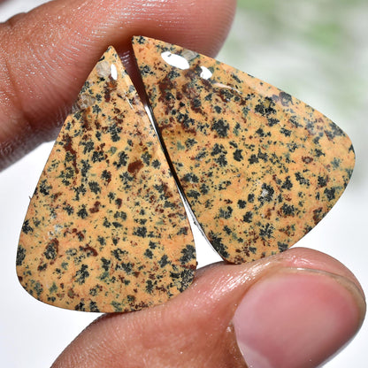 Fancy Shaped Dalmatian Jasper Pair – Smooth Flat Back Gemstone for Matched Earrings