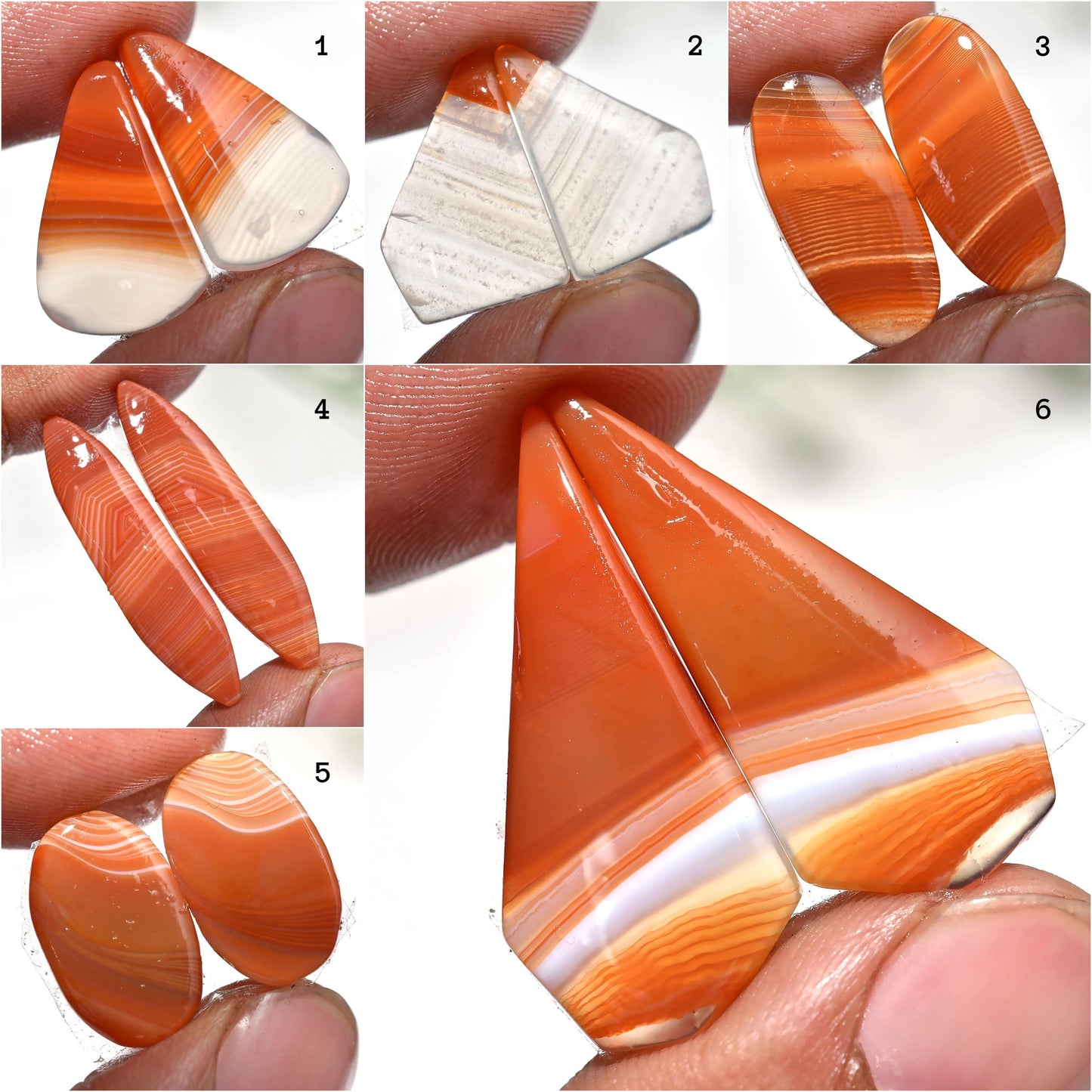 Designer Orange Agate Slice Pair - Mixed Cabochons with Banded Patterns for Earring Making