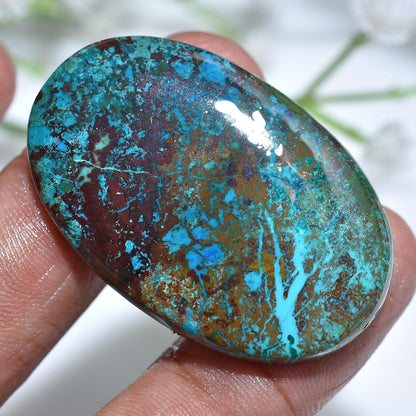 Elegant Azurite Shattuckite Cabochon – Smooth Oval Blue Gemstone for Jewelry Making