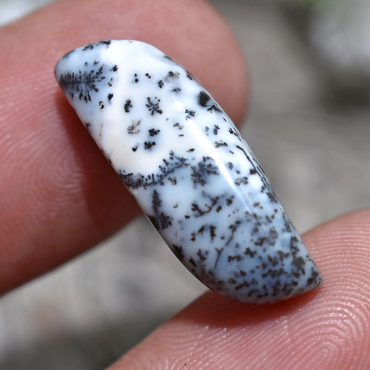 Grey White Loose Cabochon Flatback Gemstone - Fancy Shaped Dendrite Opal