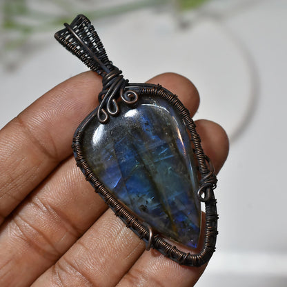 Wire Wrapped Labradorite Necklace – Pear Shaped Copper Jewelry Gift for Her