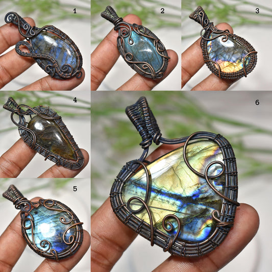 Beautiful Labradorite Copper Pendant – Handmade Rainbow Crystal Wire Wrapped Necklace