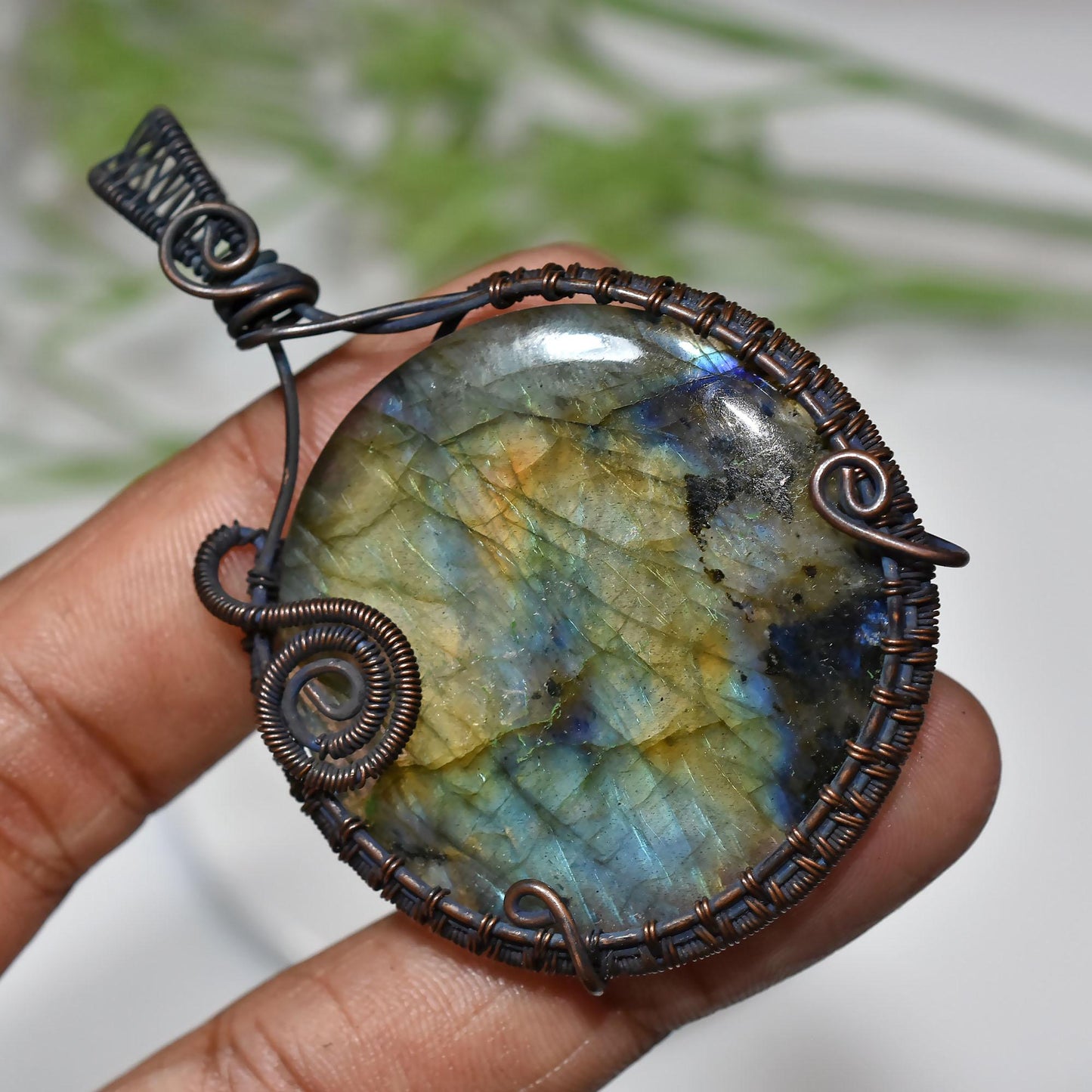 Unique Labradorite Pendant – Handmade Copper Wire Wrapped Necklace for Women