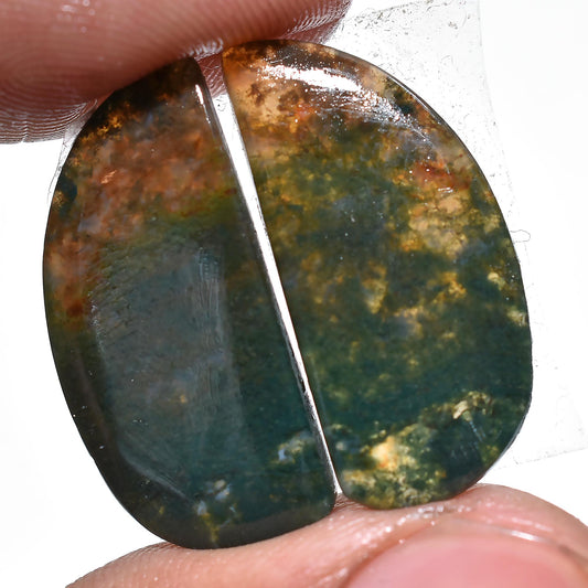 Fancy Shaped Moss Agate Gemstone Pair - Matched Earrings Cabochons at Wholesale