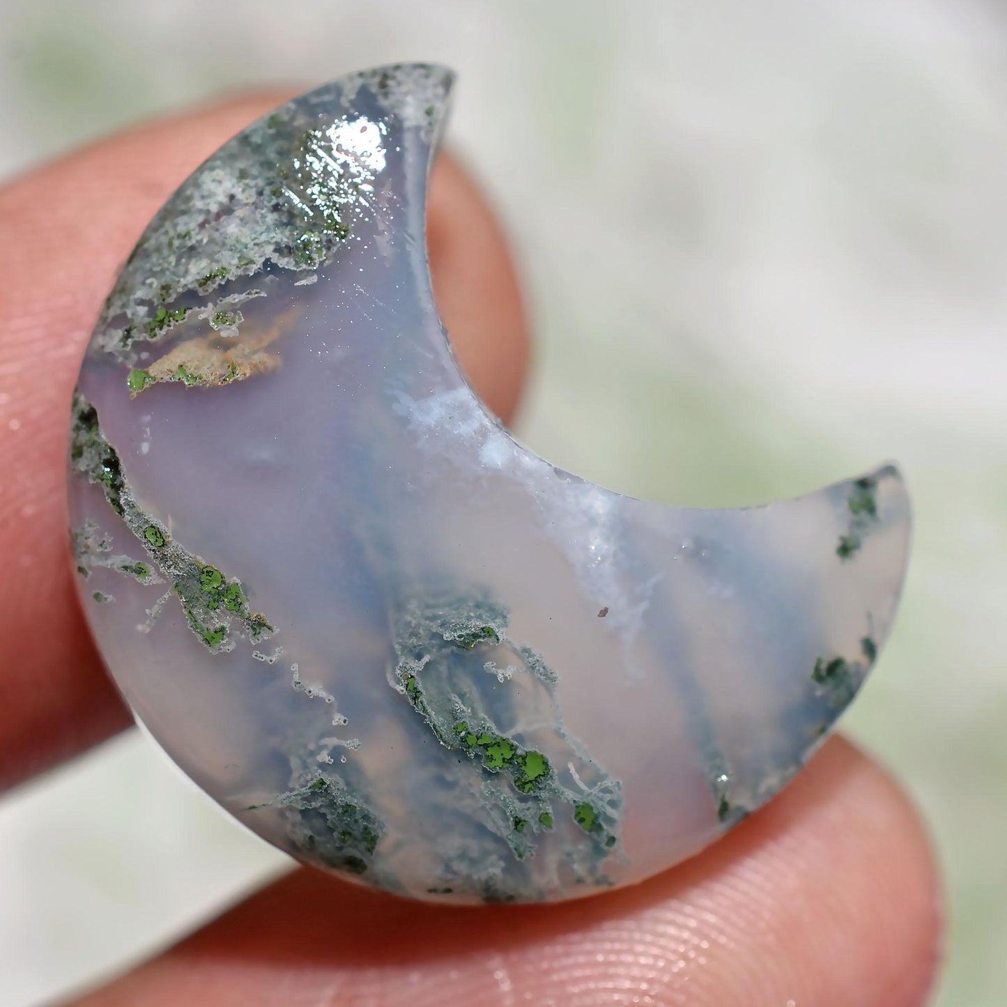 Moss Agate Moon Shaped Cabs - Green Crescent Gemstones for Pendant Making