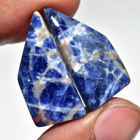 Fancy Shaped Sodalite Cabochon Pair – Blue Matched Earrings Stones, Smooth Polished Wholesale