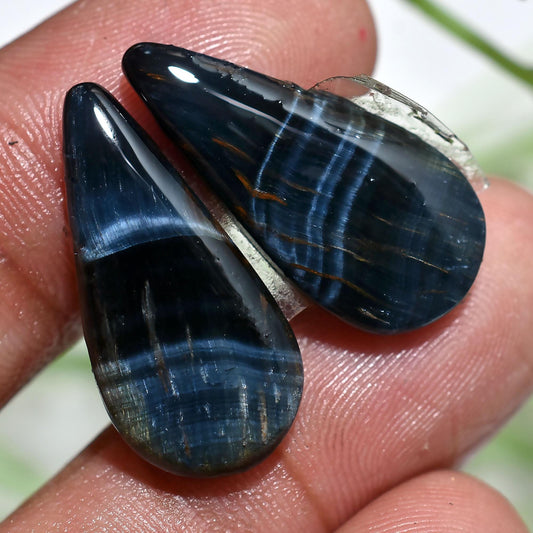 Blue Tiger's Eye Gemstone Pair – Teardrop Shaped Polished Stone