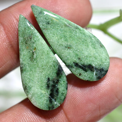 Green Ruby Zoisite Pair Gemstone - Teardrop Smooth Cabochons for Jewelry, Matched Earring Pair Wholesale"