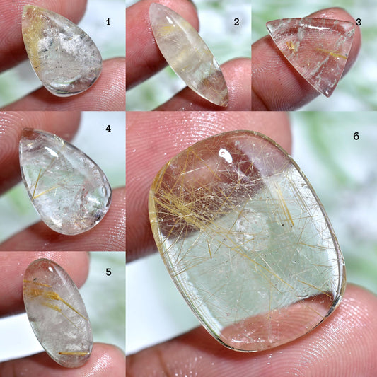 Natural Golden Rutile Quartz Cabochon - Loose Gemstone for Jewelry Making