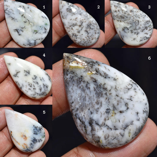 Pear Shaped Dendrite Opal Crystals, Smooth Flat Back Gemstones