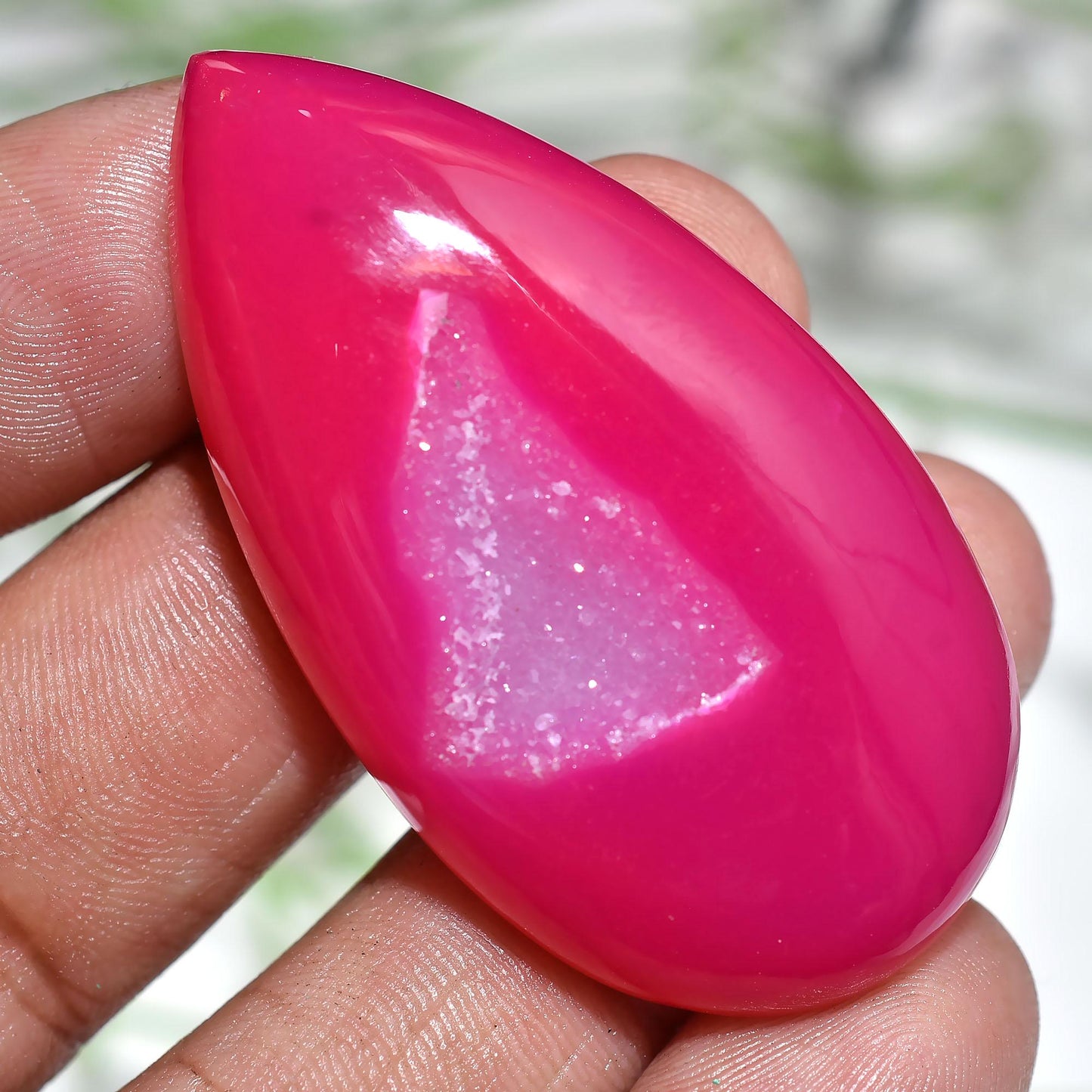 Pink Window Druzy Agate - Large Pear-Shaped Geode Slice for Jewelry Making