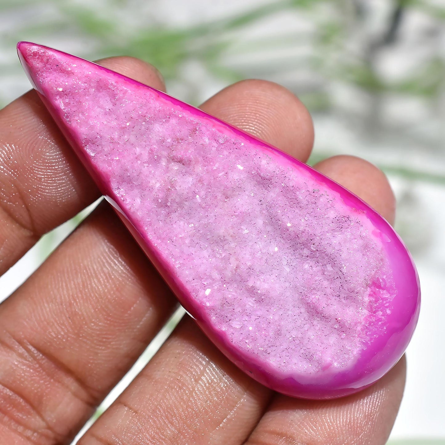 Pink Window Druzy Agate - Large Pear-Shaped Geode Slice for Jewelry Making