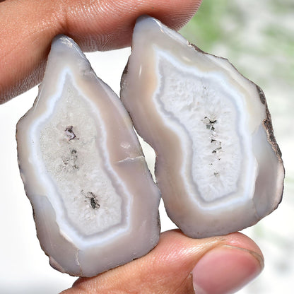 Beautiful Window Druzy Gemstone Pair – Matched Geode Agate Stalactite Slices for Earrings