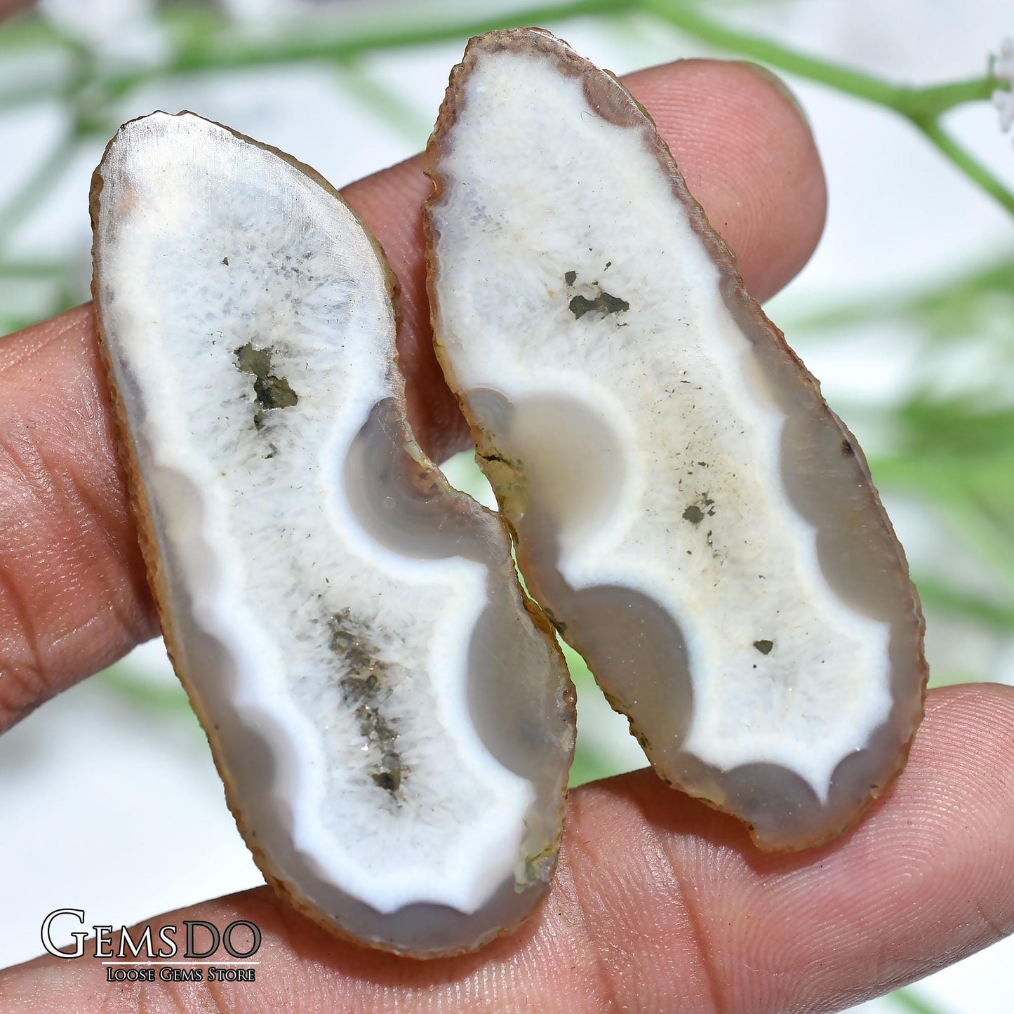 Window Druzy Gemstone Pair – Brown Solar Quartz Geode Slice for Earrings, Stalactite Slices